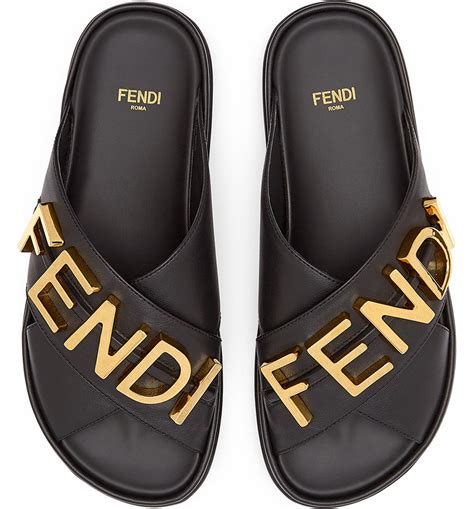 fendi cutout metallic leather slides|fendi platform sandals.